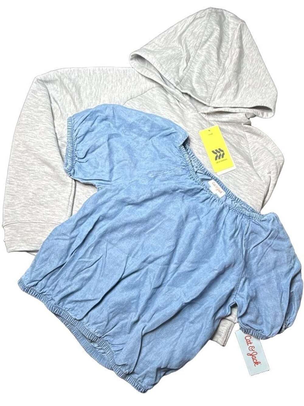 Girls Chambray Puff Sleeve Top Size L (10/12) and grey pullover sweater